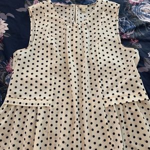 JCrew Sleeveless Ivory Black Polka Dot Top with Ruffle Detail Never Worn Size 14